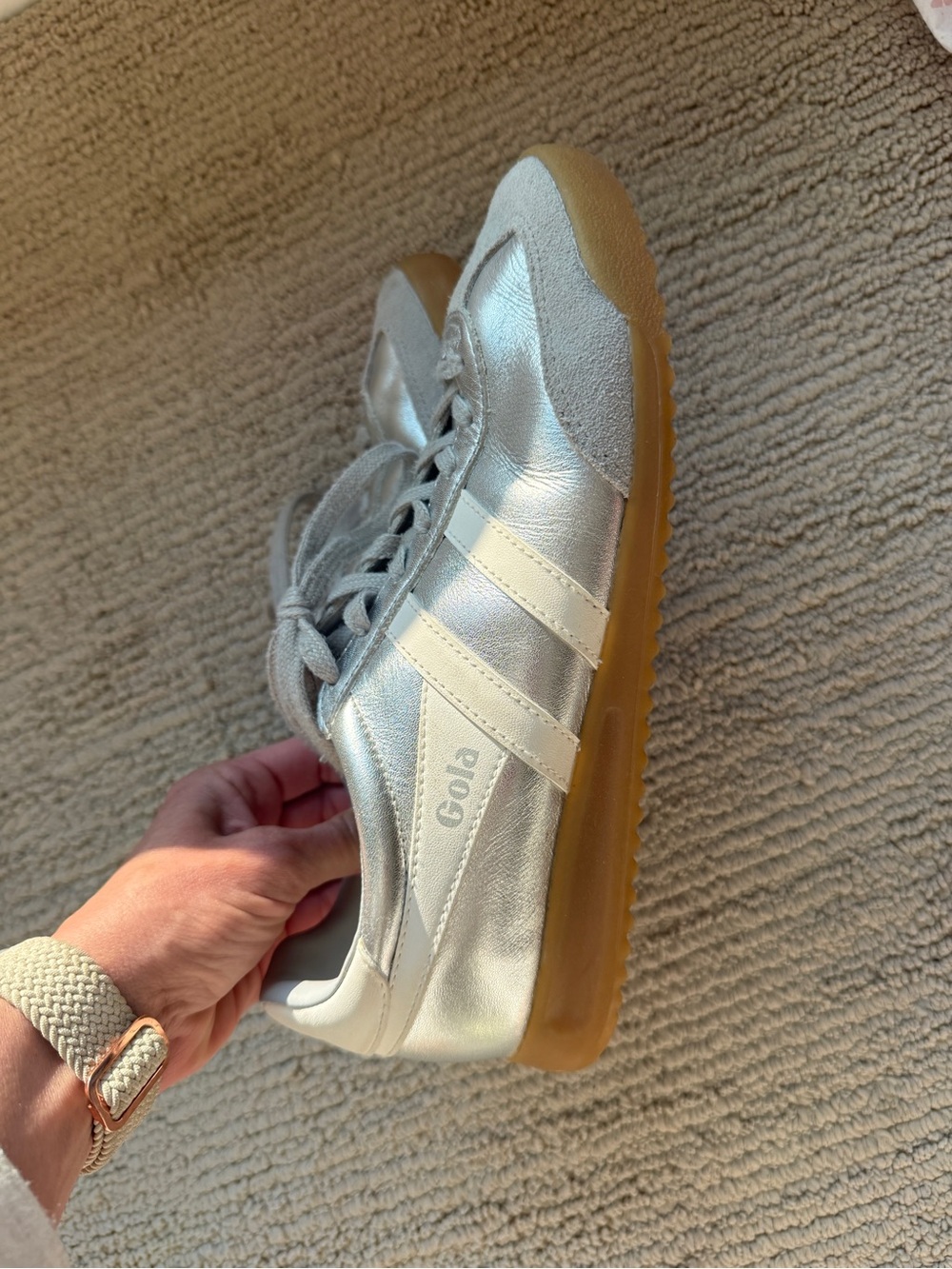 Gola Metallic Silver and White Classic Sneakers